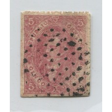 ARGENTINA 1865 GJ 25Ba RIVADAVIA ESTAMPILLA de 4ta TIRADA ROSA LILA MULATO CON MATASELLO PUNTOS DE SANTA FE, HERMOSO EJEMPLAR DE LUJO U$ 100 !!!